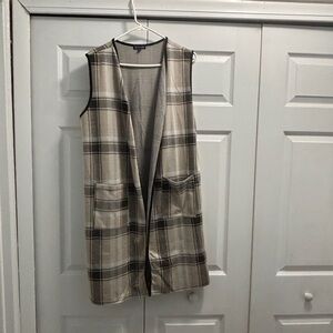 Chic Plaid Open Front Vest with Pockets